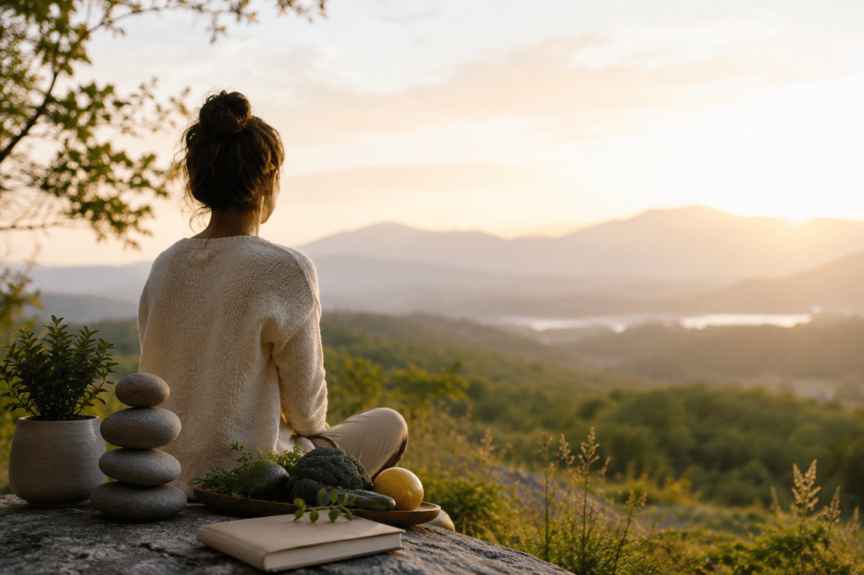 Woman meditating outdoors